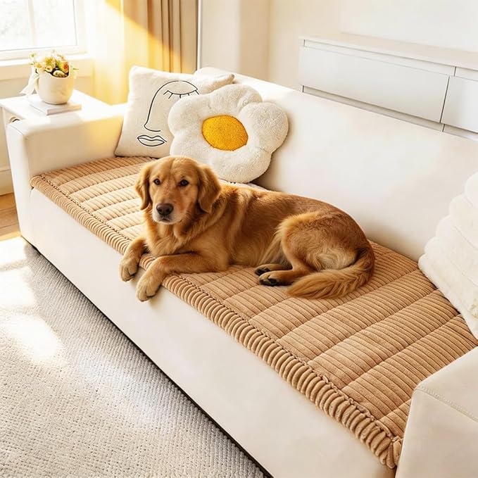 Couch Cover for Dogs Washable, Fuzzy Pet Couch Covers for 3 Cushion Sofa Pet Friendly, Non Slip Sofa Cover (Light Brown, 27.6" x 82.7"/70 x 210cm)