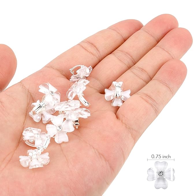 YISSION 20Pcs Mini White Flower Hair Clips with Rhinestone Cute Hair Pins Decorative Hair Clips Wedding Hair Barrettes Bridal Hair Accessories for Girls Women