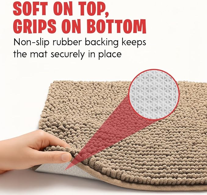 MudGuard Mat™ Dog Door Mat for Muddy Paws, Super Absorbent Microfiber, Non-Slip Indoor Mat, Quick Dry Chenille Mud Mat for Dogs & Entryway, Washable, Beige 24" x 60"