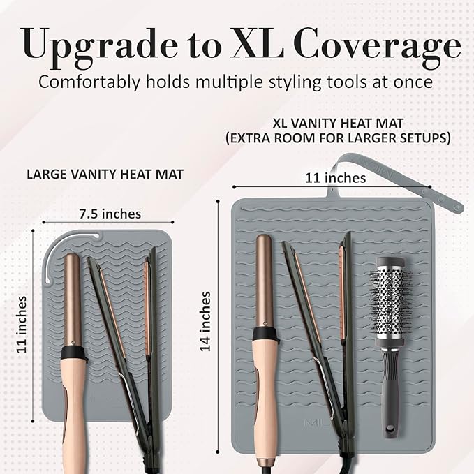 Milaya Beauty Extra Large Heat Resistant Mat for Hair Tools – Silicone Curling Iron Holder & Flat Iron Holder – Non-Slip Hot Tool Mat & Vanity Mat – Vanity Accessories for Women, Salon, Travel