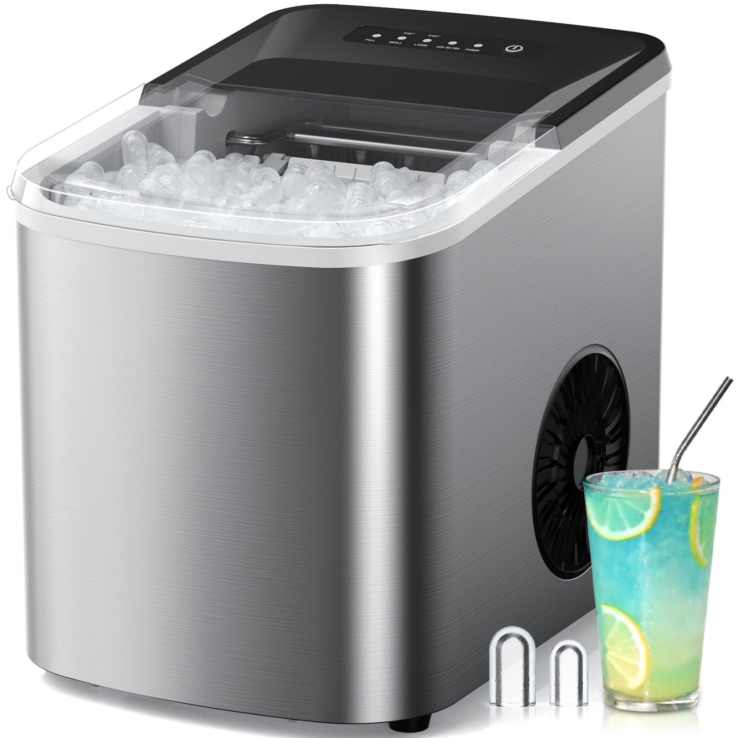 38lbs per Day Ice Maker Machine, Large Capacity Countertop Self-Cleaning, Fast Making 9 Ice Cubes in 3.5 Mins, 2 Bullet Sizes, Quiet Operation for Kitchen, Camping, RV, and Parties