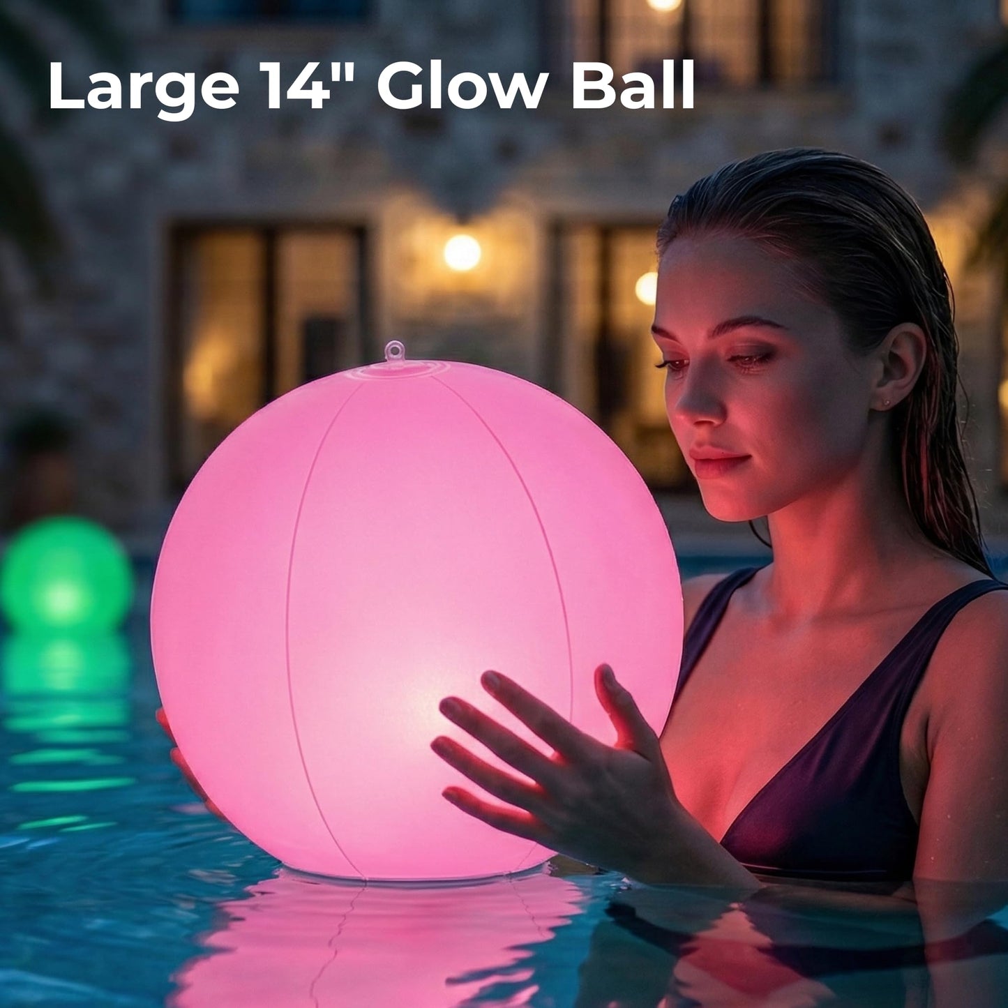 HAPIKAY Solar Floating Pool Lights, 2 Pack, 14-Inch Auto Color-Changing LED Light Balls, Waterproof Inflatable Solar Pool Light, Patio, Backyard Pond Event Wedding Decor