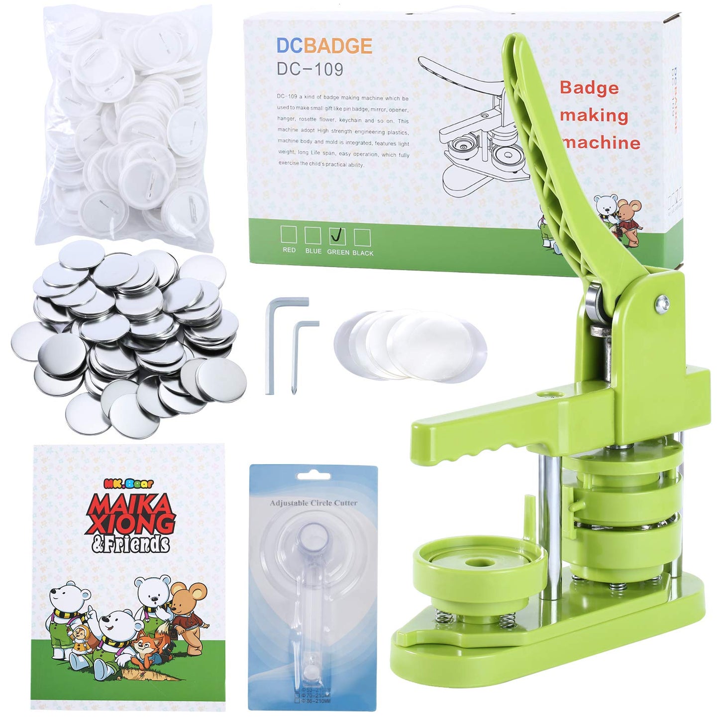 MK.Bear Button Maker Machine 58mm (2.25 in) Installation-Free, DIY Button Pin Maker Machine, Badge Punch Press with Free 100pcs Badge Supplies & Pictures & Circle Cutter & Magic Book