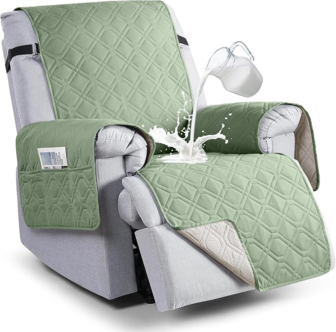 VANSOFY 100% Waterproof Recliner Chair Covers, Recliner Cover Non-Slip Dog Chair Cover Furniture Protector Washable Slipcover with Pocket, Elastic Straps for Pets, Dogs(Light Green, 20")