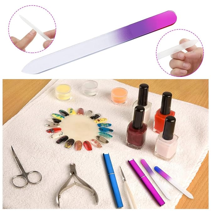 5 Pack Glass Nail Files with Case Crystal Fingernail Files Double Sided Nail File Mixed Color Manicure Set for Gentle Nail Care Christmas Gifts Stocking Stuffers for Women