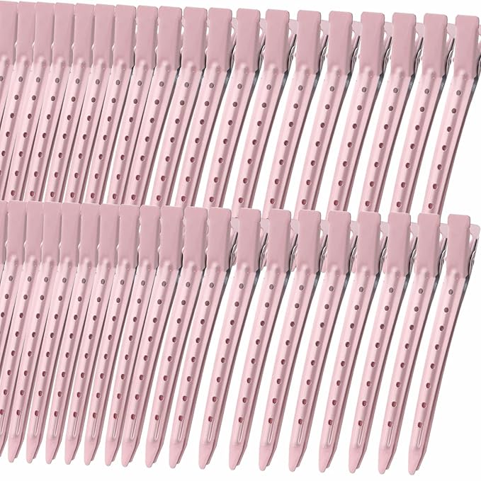 40 PCS 3.5 Inch Pink Duck Billed Clips,Metal Alligator Curl Hair Clips with Holes for Styling, Coloring, Thick Hair Rollers, Salon Use,Alligator Clips for Women for Thick Hair & Thin Hair,Pink