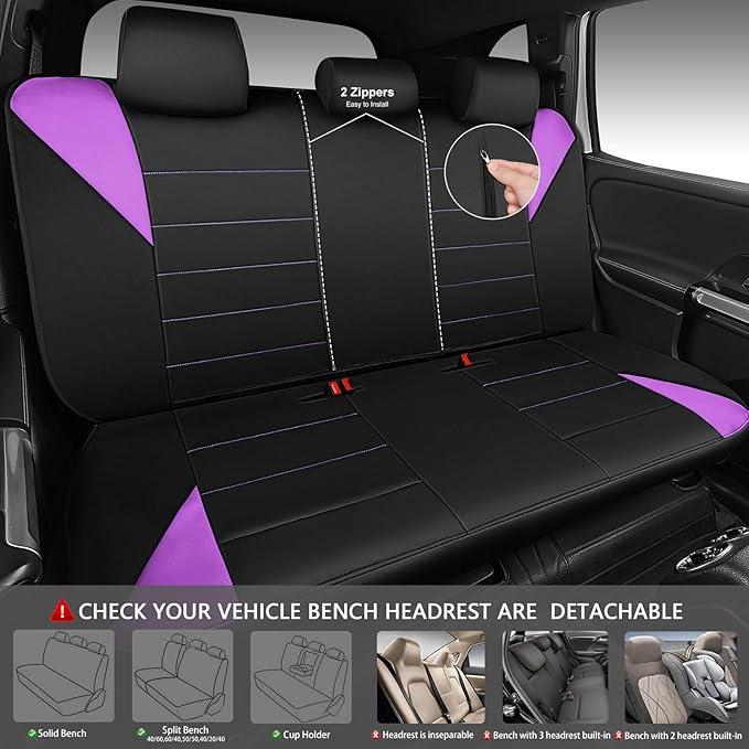 CCAR Pass Neoprene Wetsuit Seat Covers, Waterproof Car Seat Covers Full Sets with 5mm Composite EVA, Universal Fit for Car Sedan, SUV Trucks Anti Slip with Airbag Compatible(Black Purple)