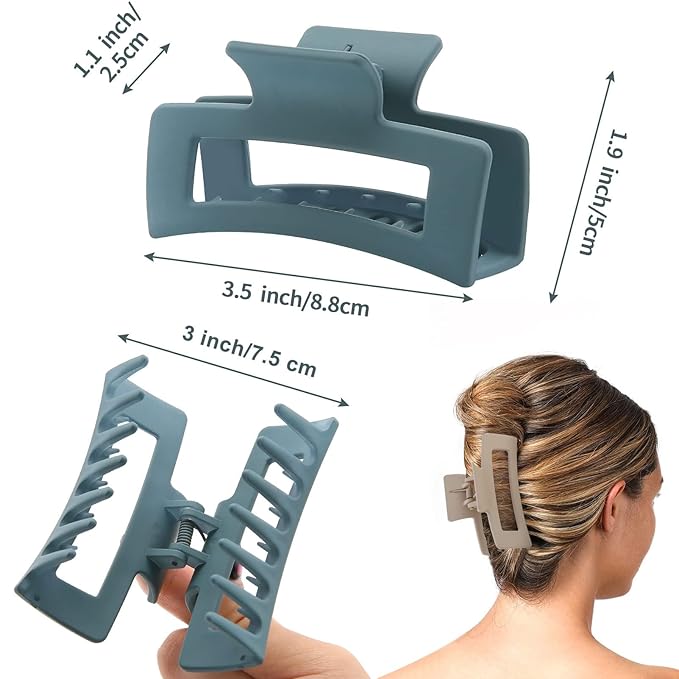 Auseibeely 6 Pack Square Claw for Women Girls, 3.5" Medium Non-slip Rectangular Matte Clips Strong Hold Jumbo Hair Styling Accessories, Ideal for Gifts, Cool