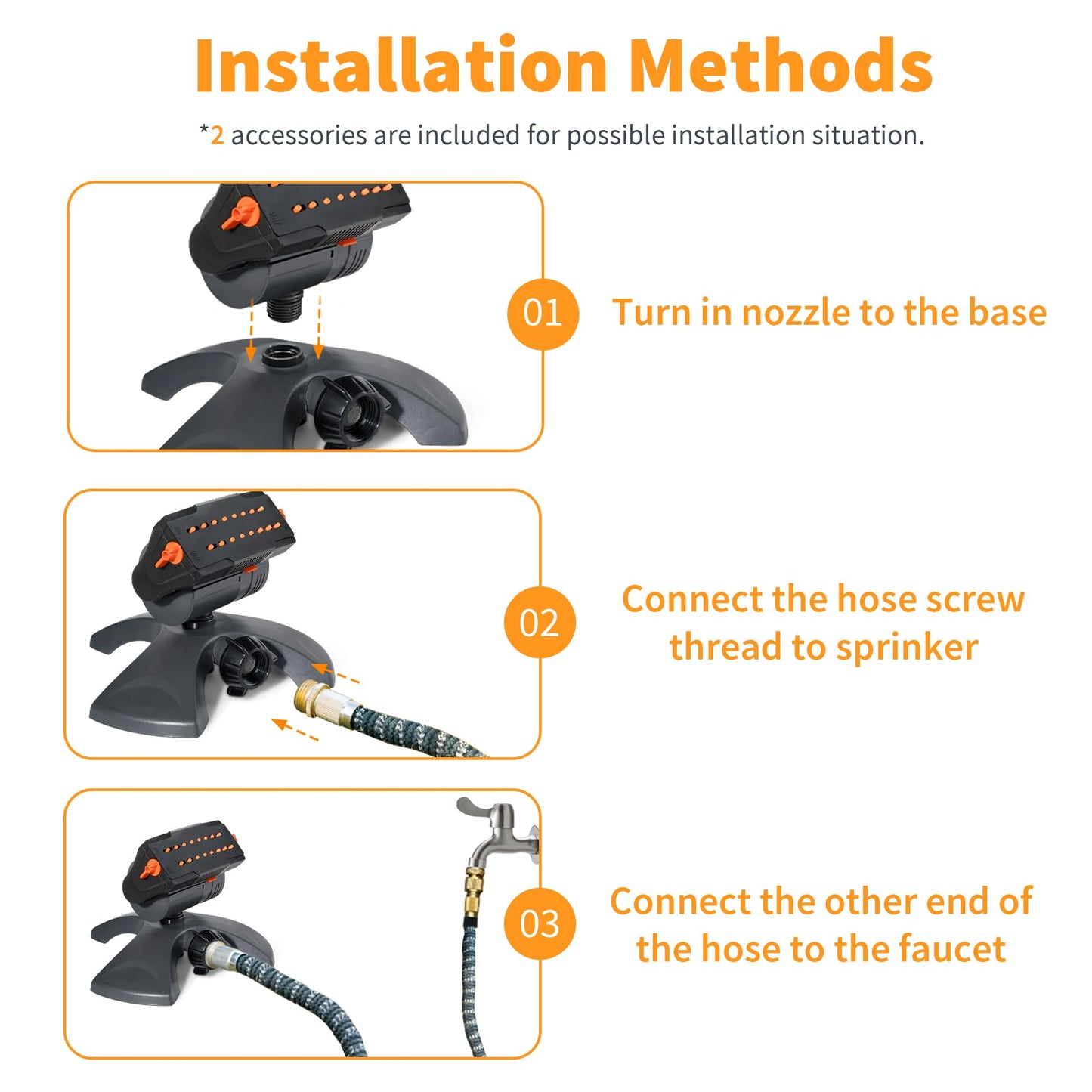 Diivoo Mini Turbo Oscillating Water Sprinklers for Yard, Garden Sprinkler with Large Base, Adjustable Width, Range and Flow Rate, 16 Nozzles, Grey