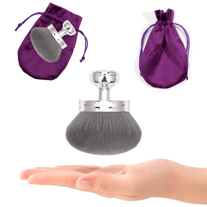Blend & Blur Extra Large Body Makeup Brush for Self Tanner,Leg Makeup & Bronzer Self Tan Applicator, 3.2inch Wide Round Head Kabuki Brush For Application with Drawstring Bag (Silver)