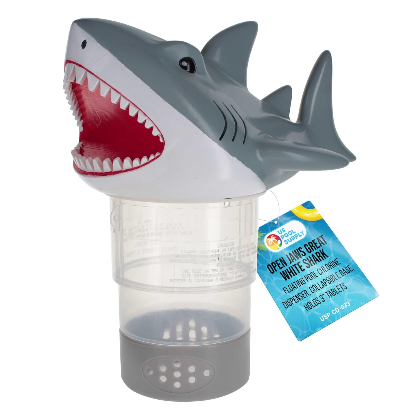 U.S. Pool Supply Open Jaws Great White Shark Floating Pool Chlorine Dispenser, Collapsible Base, Holds 3" Tablets - Scary Teeth, Fun Animal Float Floater Decoration, Adjustable Balanced Delivery, Spa
