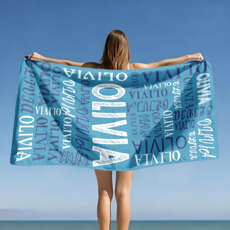Jecivila Personalized Beach Towel with Name, Custom Microfiber Beach Towels for Kids & Adults, Sand Free Quick Dry Oversized Bath Towel for Pool Swim Travel Camping Summer Vacation Birthday Gift