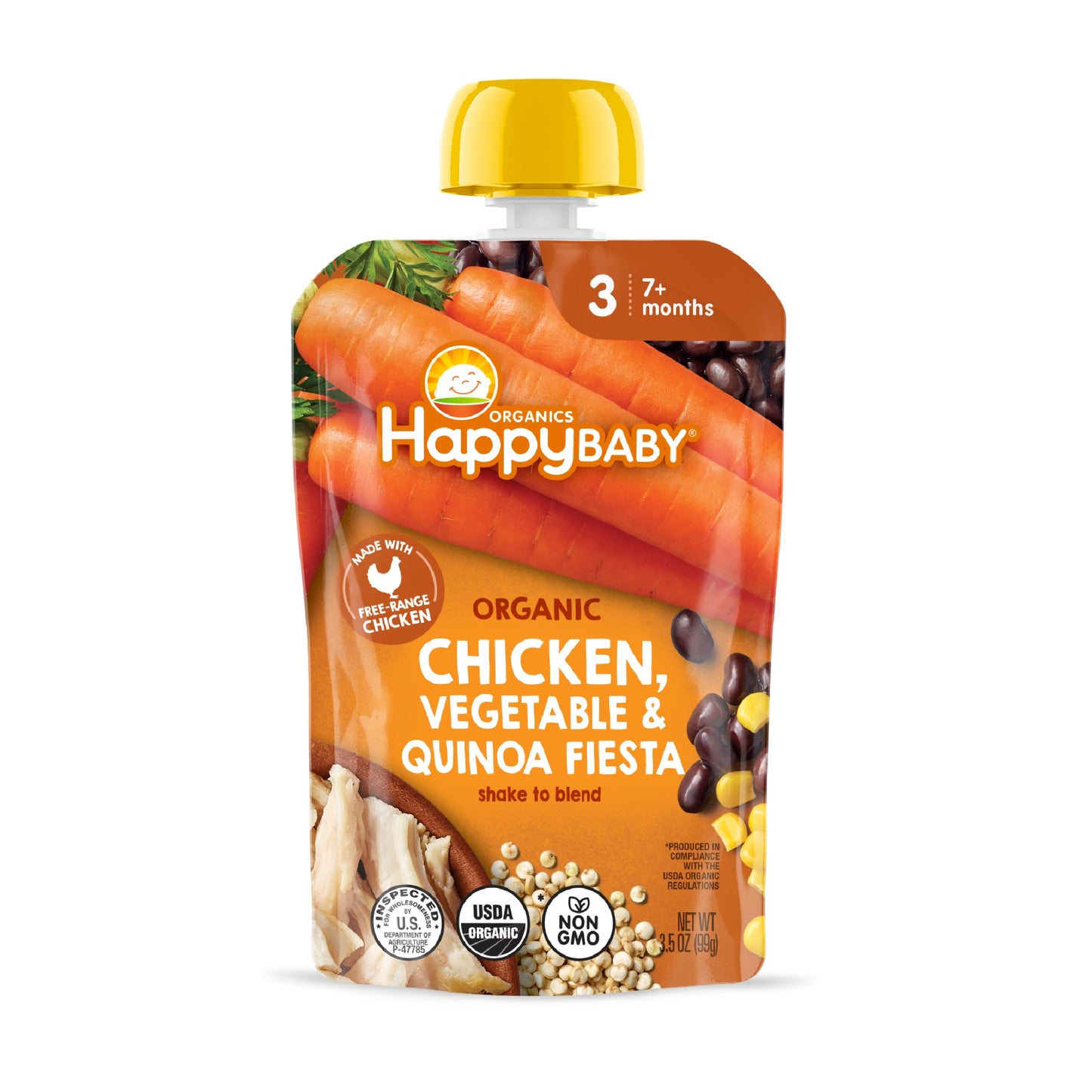 Happy Baby Organics Savory Blends Stage 3 Baby Food Puree, Free Range Chicken, Garden Vegetables & Quinoa Fiesta, 3.5 Ounce (Pack of 16)