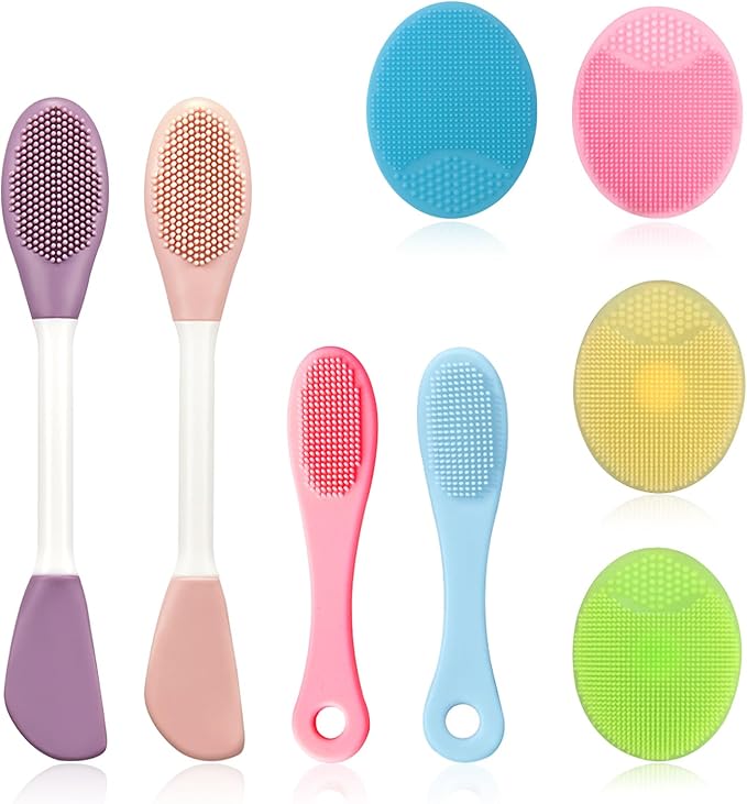 Silicone Face Scrubber & Exfoliator - 8 Piece Facial Cleansing Brush Set for Deep Cleaning, Blackhead & Acne Care, Ultra Soft Manual Pore Brush for Women & Men, Travel Friendly Skincare Tools