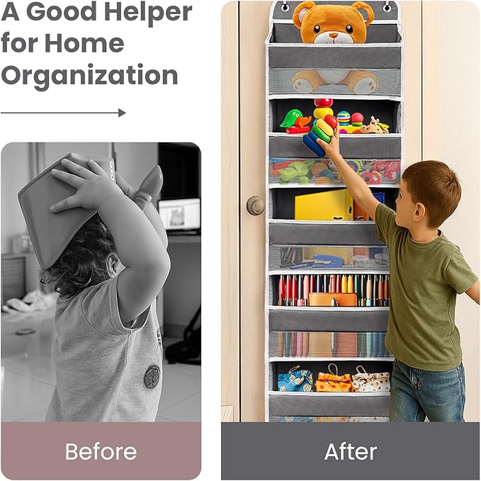 Ease of Assembly Over The Door Organizer,6 Tiers Anti Tilt Hanging Behind Door Storage, Heavy-Duty Reinforced Mesh Rack Holds 44lb for Bathroom,Pantry, Nursery,Closet, Shoes, Towels,Dark Grey