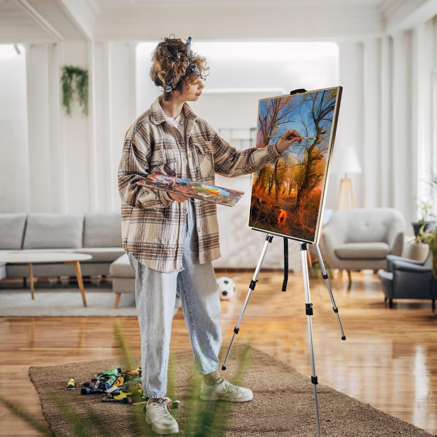 Ns Jymb Art Artist Easel Stand for Painting,Portable Adjustable Easels for Painting Canvases Height from 17 to 66 Inch - Carry Bag for Table-Top/Floor Displaying and Wedding Sign,White