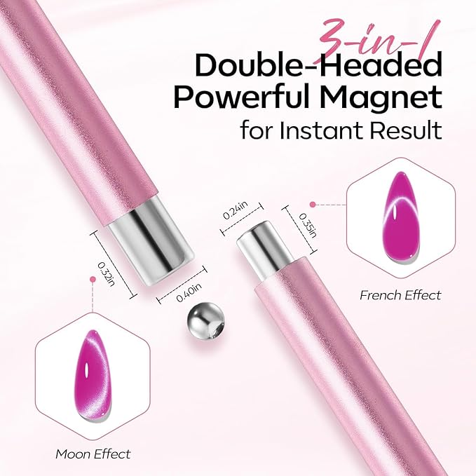modelones Cat Eye Gel Polish Nail Magnet, 3-in-1 Cat Eye Magnet Pen & Heart-Shaped for Nail Art Tool Cylindrical & Ball &Hole &Lightning Magnet, Multi-Effect Magnets for Cateye Gel Polish DIY Salon