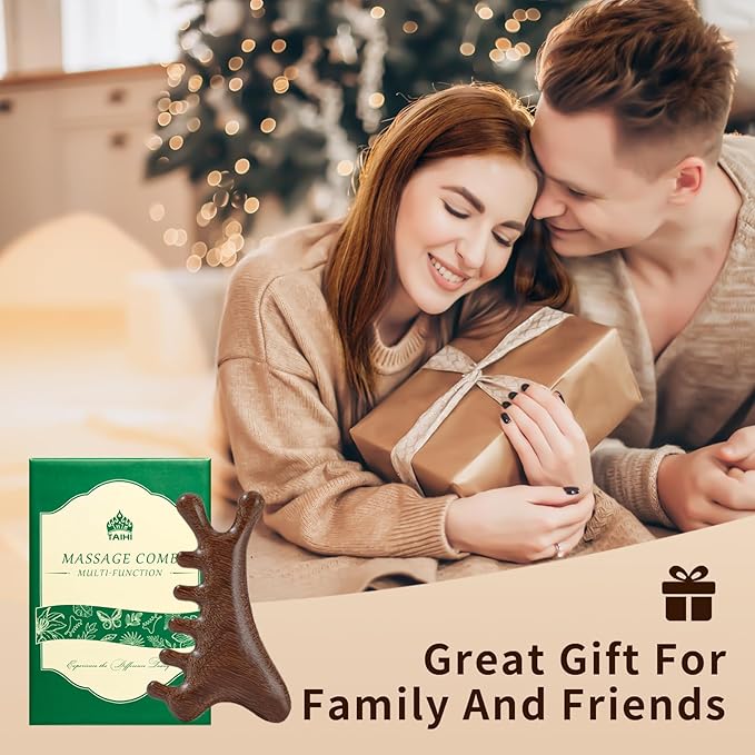 TAIHI Wooden Scalp Massager with Gift Box Wooden Comb Handmade Green Sandalwood Scalp Comb for Gua Sha Head Neck Face Care