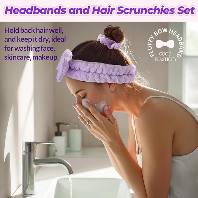 LEOBRO Spa Headbands, 6pcs Makeup Headbands and Hair Scrunchies for Washing Face for Teen Girls Women, Skincare, Easter Basket Valentines Gifts for Girls (Rose Red & Yellow & Purple)