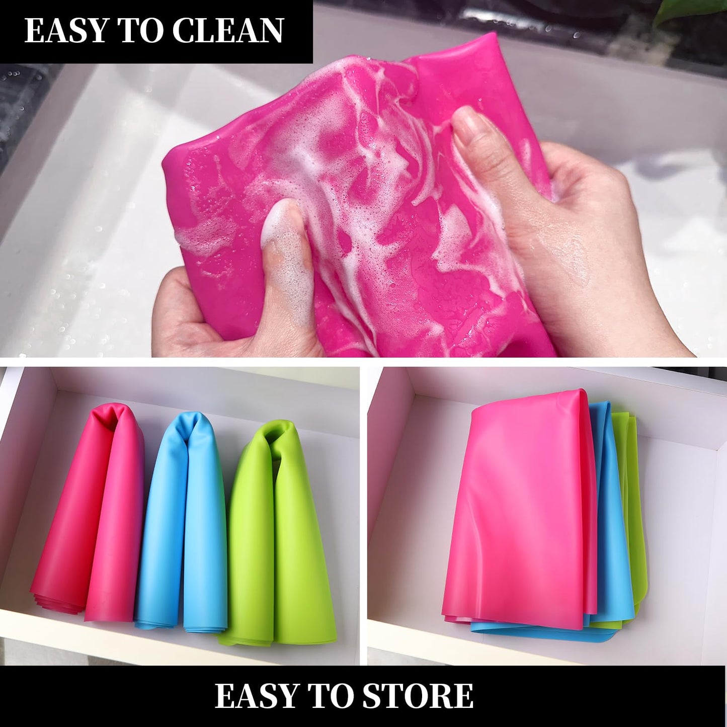 LEOBRO Silicone Mat for Crafts, 3 PCS 23.4” x 15.6” Large Silicone Mats, Craft Mats for Resin Molds, Clay, Dough, Jewelry Making, Sculpture Casting, Hot Pink & Green & Blue