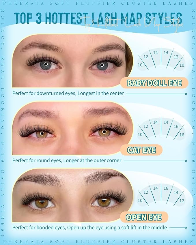 PHKERATA Wispy Lash Clusters Natural Eyelash Clusters 180Pcs Cluster Eyelash Extensions C Curled Cluster Lashes DIY Individual Lashes Soft Eye Lash Extension with Ultra-thin Band, 10-16MM