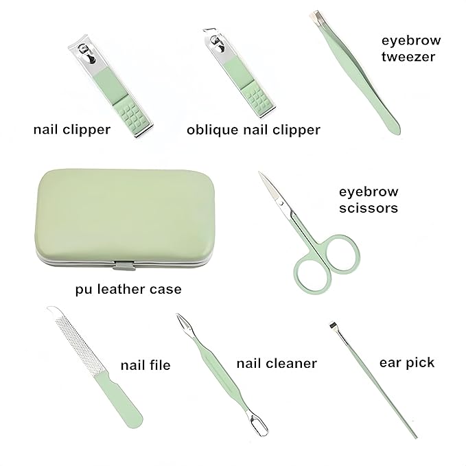 QURIPE 7pcs Manicure Set, Nail Clippers Kit, Stainless Steel Manicure Kit, Nail Clipping Tools Portable Travel Grooming Kit, The Best Gift with Luxurious Case (Green)