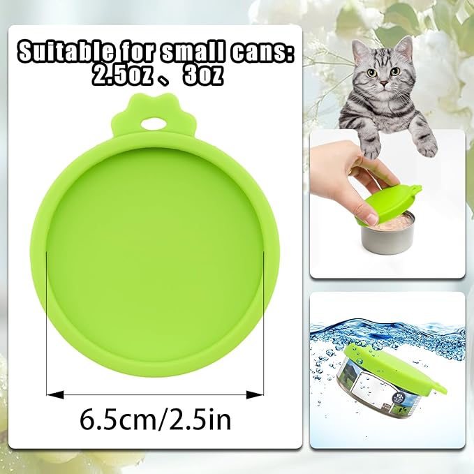 PINE & LINEN 4 Pcs 2.5inch Durable Pet Can Lids,Silicone Small Pet Can Covers Waterproof Cat Food Cans Lids for 3 oz Cat Food Cans（Green）