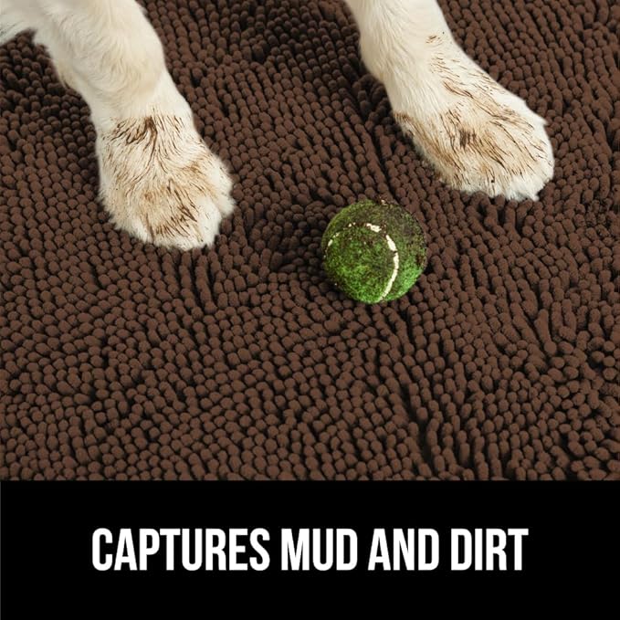 GORILLA GRIP SoakSTOPPER Dog Door Mat, 48x30 Machine Washable Rug Absorbent Doormat Captures Moisture Mud Dirt, Quick Dry Soft Chenille Entryway Rugs Indoor Entrance Mats for Dog Paws, Brown