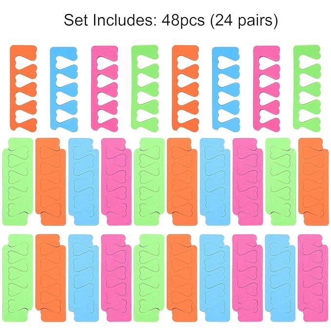 48pcs Sponge Toe Separators Pedicure Set for Nail Polish- Premium Nail Art Painting and Polishing Tool Kit, 4 Funy Color