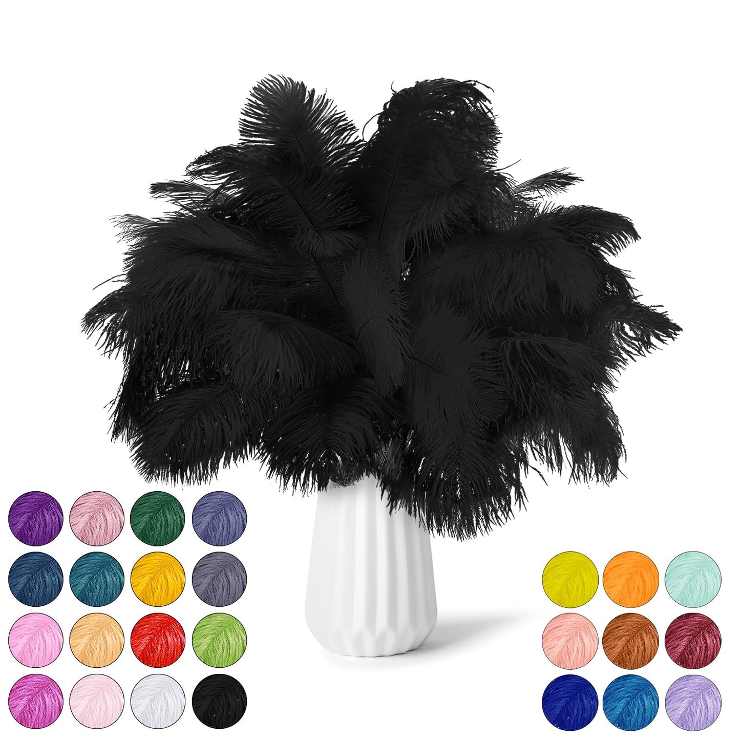 NEWONG 30pcs Black Ostrich Feathers Natural Bulk 13-16in(33-40cm) Vase Craft Wedding Home Party Centerpieces Christmas Day Decoration