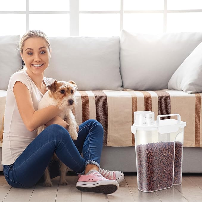 5Lbs Airtight Cat Dog Food Storage Container with Upgraded Large Nozzle BPA-Free, Pet Food Storage Containers for Rice, Grain, Pet Food, Flour, Dog Treat Storage (White x 2, 5L-2pack)