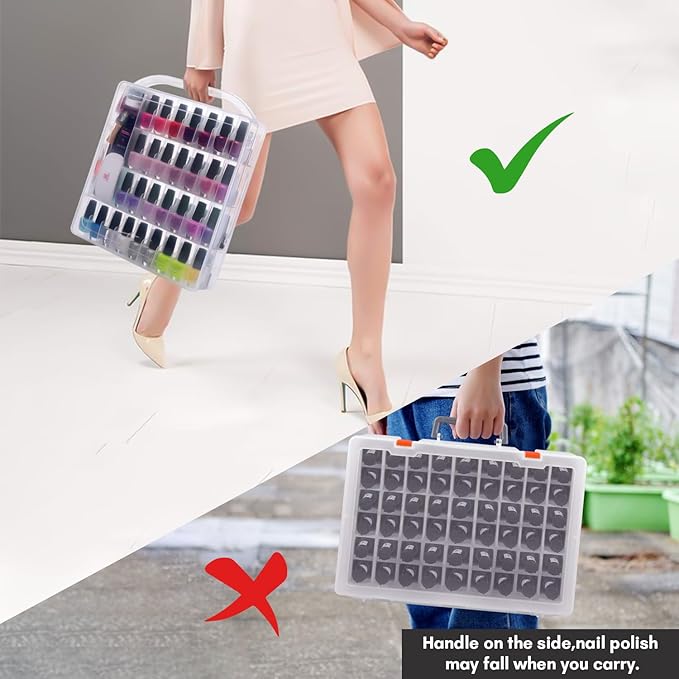 Makartt Gel Nail Polish Organizer, Clear Storage Case Holder for 60 Bottles, Large Compartment, Space-Saving, Travel Carry, Colors Display