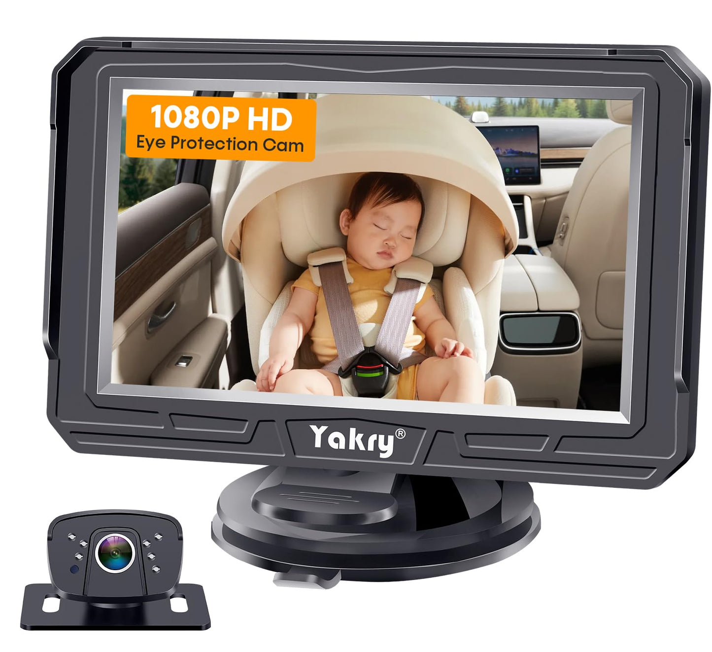 Yakry Baby Car Camera for Backseat - HD 1080P, 170° Wide Angle, Night Vision, 360° Rotation, Safe for Babies, Easy Install, Rear-Facing Baby Car Mirror for Parents Y60