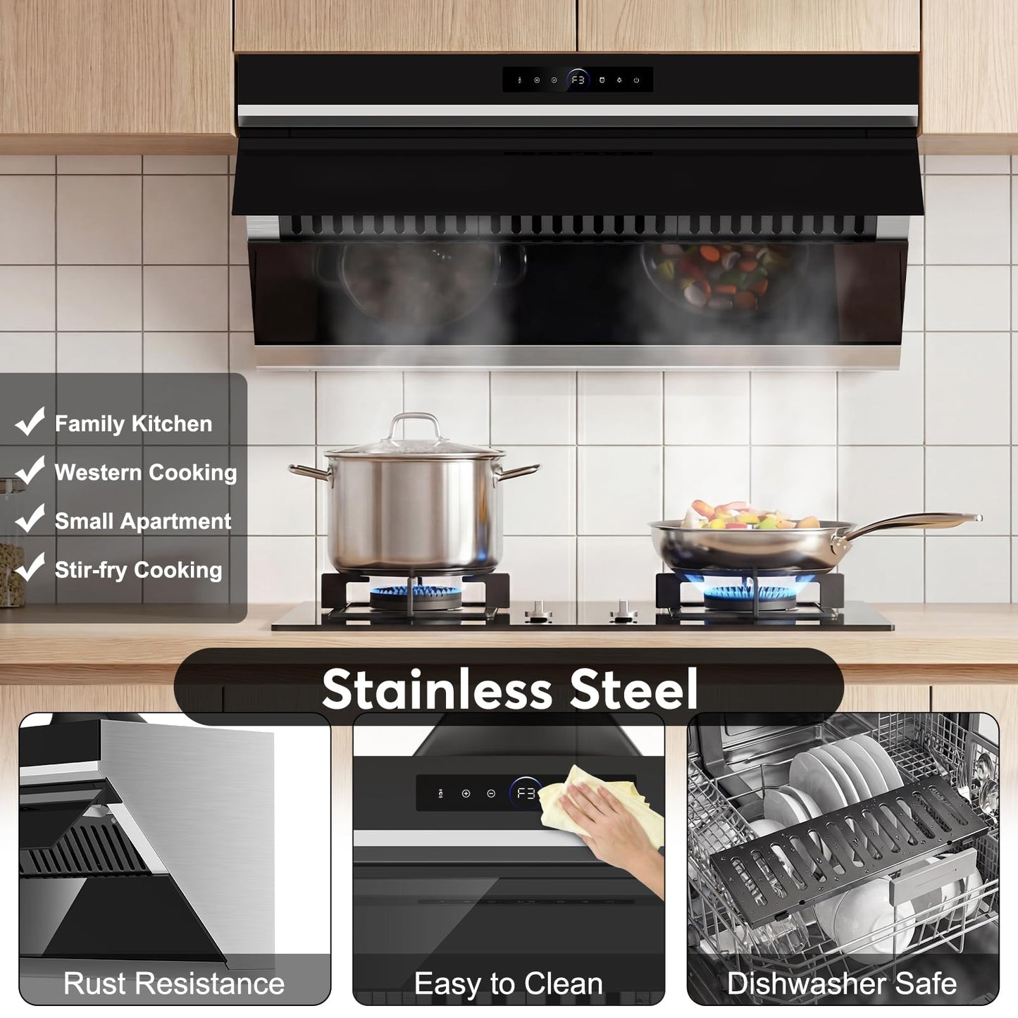 30 inch Under Cabinet Range Hood 900 CFM, Ducted/Ductless Convertible, 4 Speed Kitchen Vent Hood with Touch & Gesture Control, dimmable LED, Timer