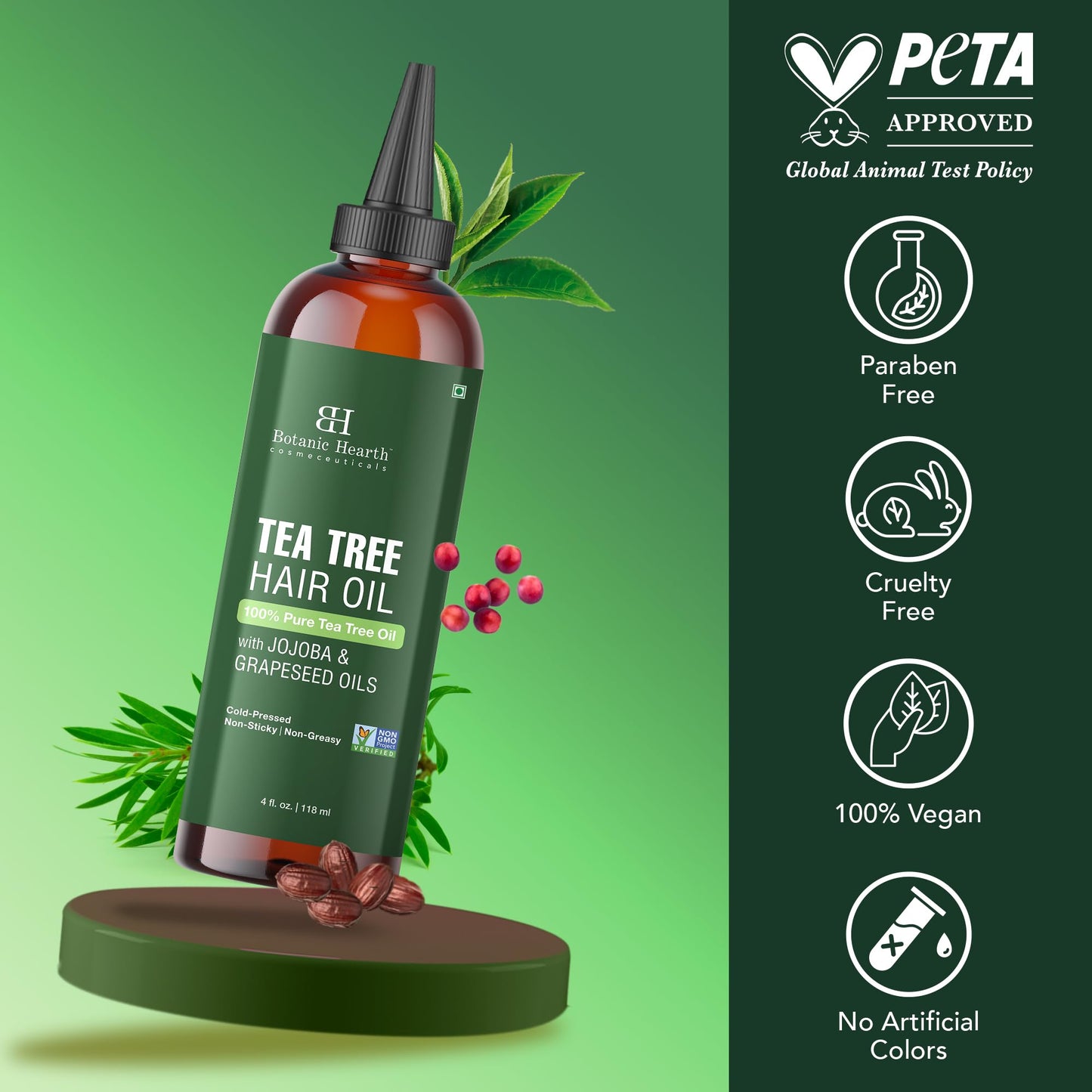 Botanic Hearth 100% Pure Tea Tree Oil For Hair Growth & Hair Treatment Oils 4 Fl oz | Infused with coconut Oil | Hair Oil Repairs Dry Damaged Hair, Strengthening, Healthier | All Hair Types