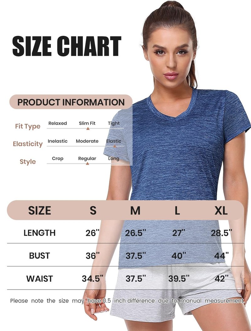 Cosy Pyro Women's Short Sleeve V-Neck Athletic T-Shirt Exercise Yoga Tees Dry Fit Gym Shirts Moisture Wicking Workout Tops Pack of 5 Black1/Navy/Azure/Purple/Rose M