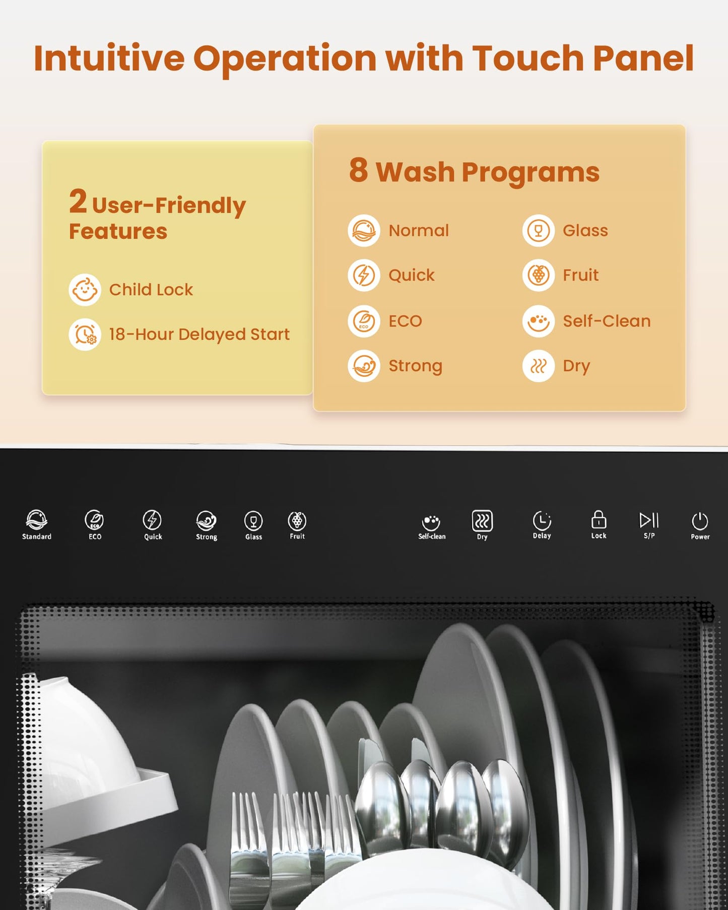 HAVA Countertop Dishwasher with Water Softener and Enhanced Energy Efficiency, Portable Dishwasher with 8 Wash Programs, Child Lock & Delayed Start Function, No Installation Needed - Misty Lilac
