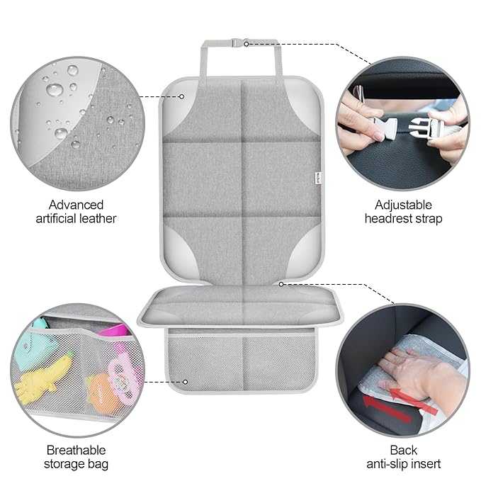 Meolsaek Car Seat Protector for Child Car Seat, Durable 600D Fabric Waterproof Car Seat Cover with Thick Pad Non-Slip Backing，No Imprints (Silver Gray-2pcs)