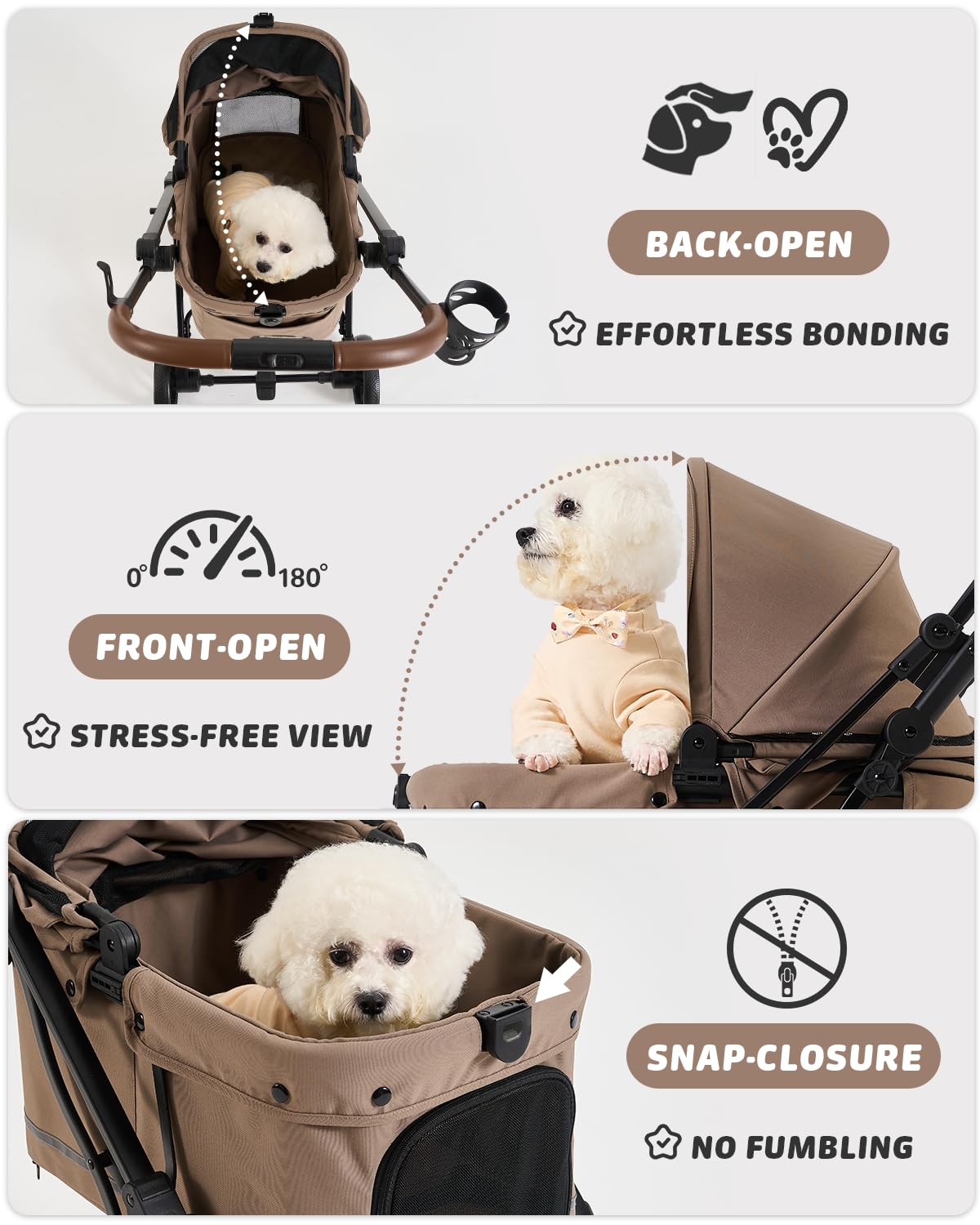 797Audio Dog Stroller for Small Medium Dogs,Pet Stroller for Cats Puppy Up to 121lbs,Foldable,One Click Folding,4 Wheel Shock Absorption,Adjustable Canopy with Sun Shades,Removable Washable Pad(Brown)