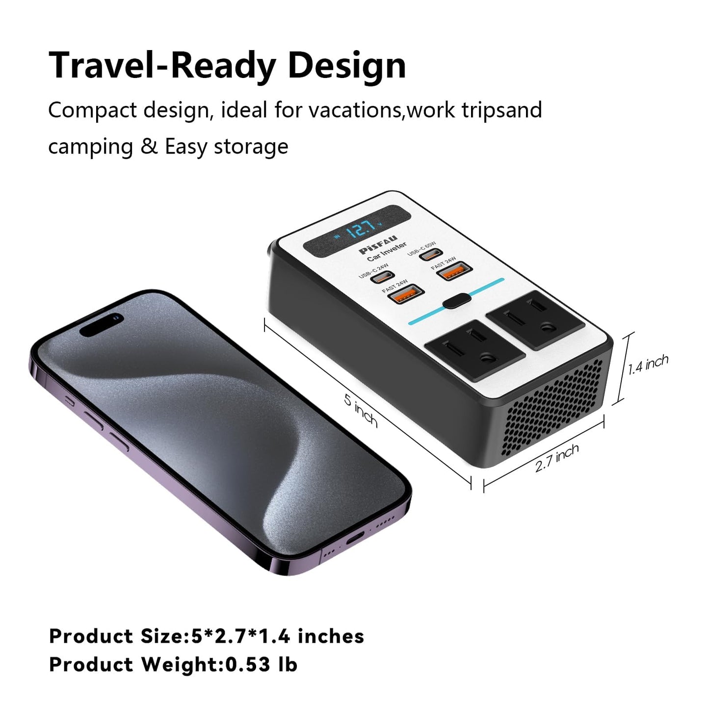 200W Car Power Inverter DC 12V to 110V AC,Cigarette Lighter Adapter Plug with [65W USB-C]/USB-Fast Charger 24W/Multiple USB/Laptop car Charger with Voltage Display