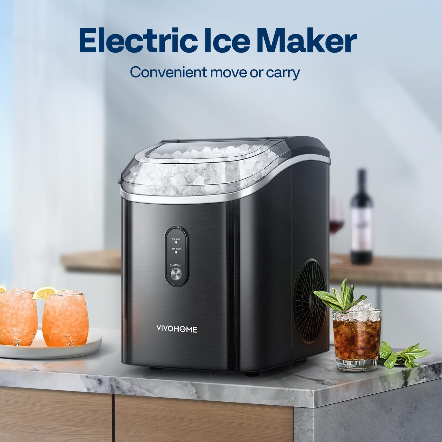 VIVOHOME Electric Portable Compact Countertop Automatic Ice Cube Maker Machine with Hand Scoop and Self Cleaning Function 26lbs/Day Silver