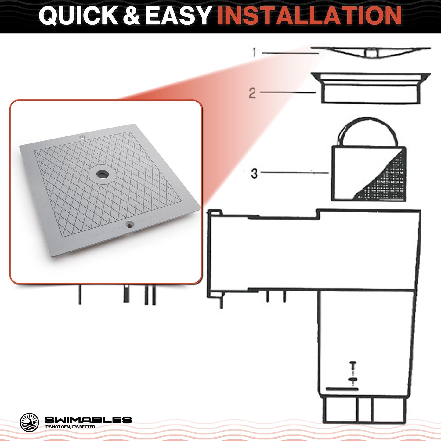Swimables Pool Skimmer Cover Plate 10" Skimmer Lid Replacement SPX1082E, SP082, 1083, 1084, 1085 and S1086 | Industrial Grade Pool Skimmer Lid Compatible with 1082 Series Hayward Skimmers (Gray)