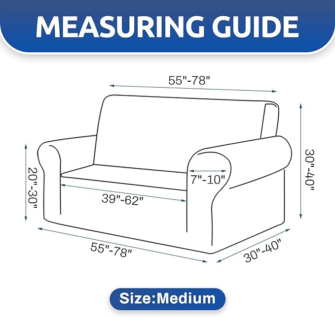 KEKUOU Stretch Loveseat Sofa Cover Slipcover,Couch Covers for 2 Cushion Couch Sofa (55"-78") Furniture Protector Sofa with Elastic Bottom for Kids,Dog. Jacquard Small Checked (Medium,Grey)
