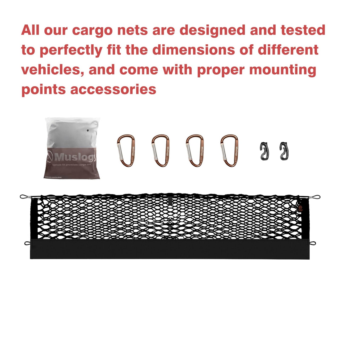 Muslogy Truck Bed Cargo Net Trunk Netting Compatible with Chevrolet Colorado & GMC Canyon 2026 2025 2024 2023 Accessories, Pickup Cargo Organizer SUV Sedan Storage Net w/Heavy Duty Carabiners