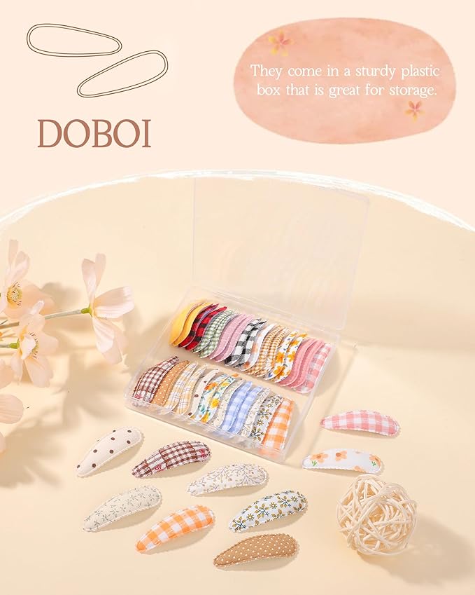 doboi 40Pcs Toddler Hair Clips Hair Barrettes Baby Girls Hair Bows Clips Floral Print Non Slip Snap Hairpins Flower Hair Clips for Girls Kids Toddler Hair Accessories