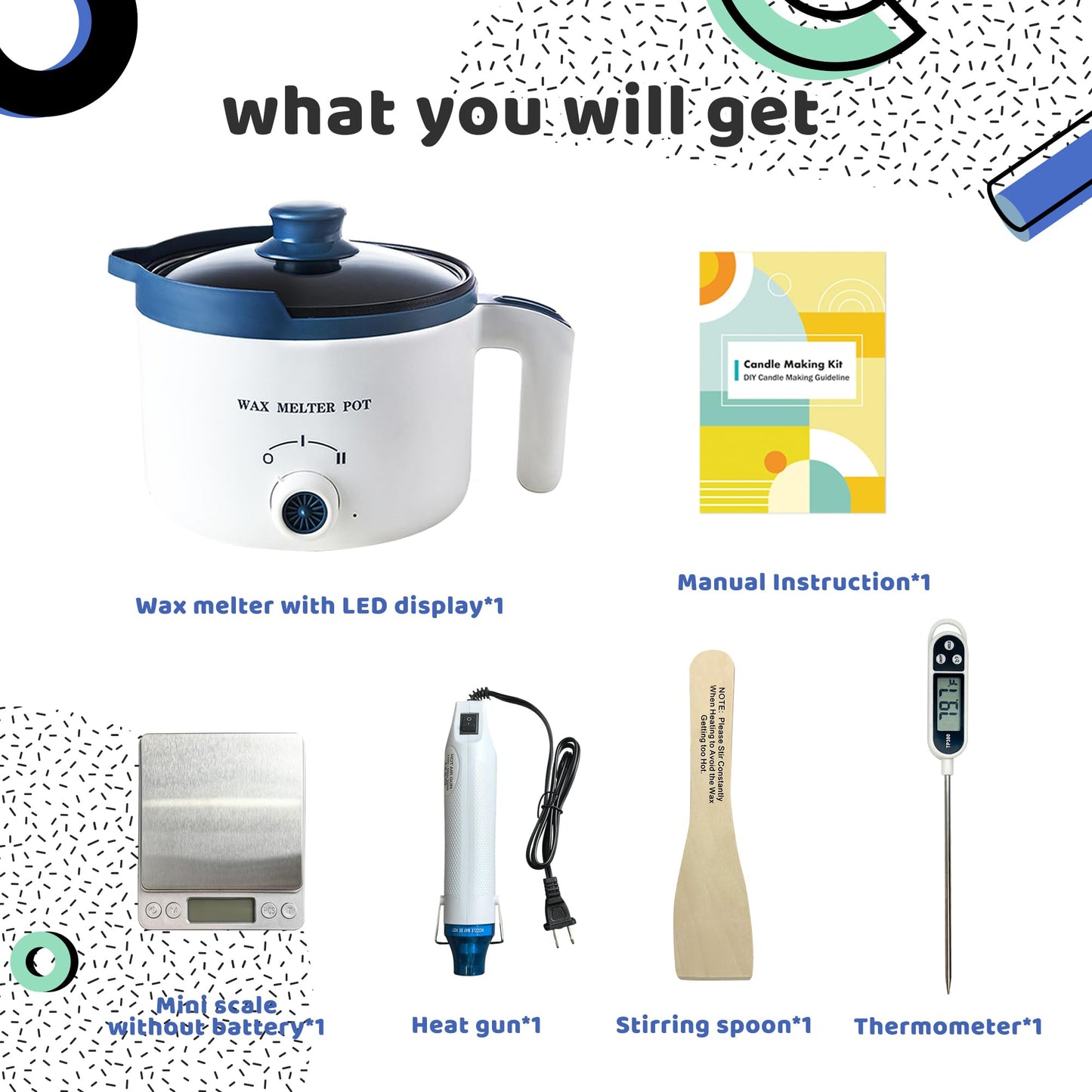 Wax Melting Pot Kit with Electric Wax Melter, Pro DIY Candle Making Supplies Kit with Digital Scale(No Battery), Heat Gun, Thermometer for Adults