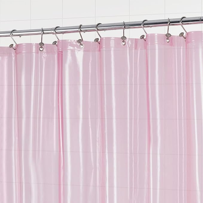 Barossa Design Clear Pink Stall Shower Curtain Liner with 3 Magnets - 36" x 72" Waterproof Lightweight PEVA Plastic Narrow Shower Liner for Small Bathroom, Metal Grommets - Clear Pink