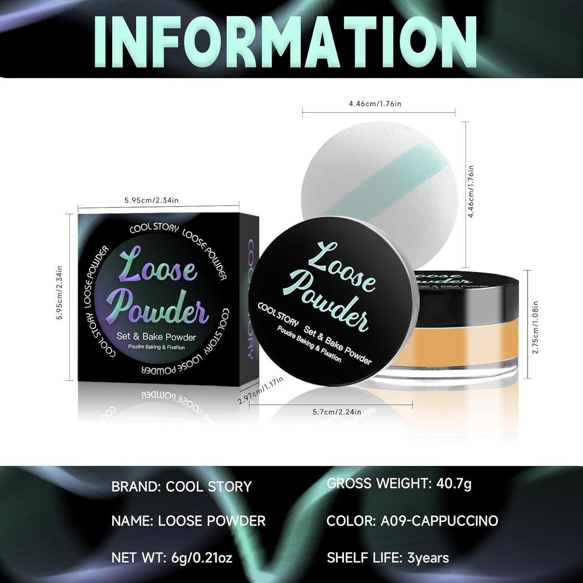Loose Setting Powder, Bake Makeup Powder Full Coverage Matte Finish (Cappuccino, 6g/O.21oz)