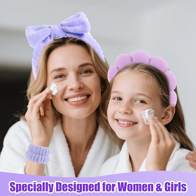 Canitor Spa Headband Wrist Bands Hair Clips Set Skincare Makeup Self Skin Care for Women Washing Face Teens Teenager Tween Clean Girl Gifts Cute Trendy Stuff Things Purple Stocking Stuffers