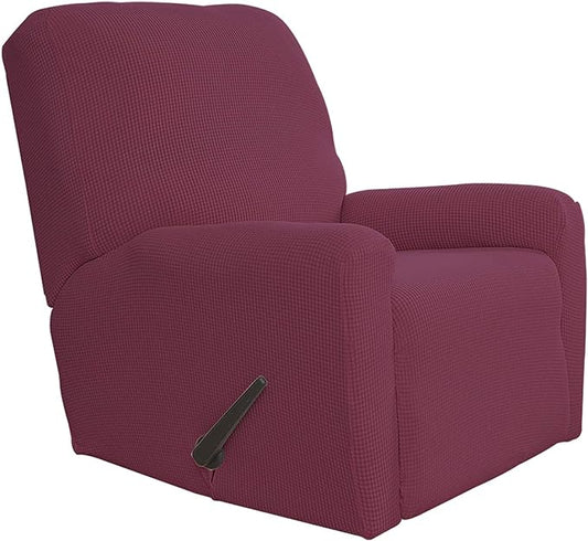 Easy-Going Recliner Stretch Sofa Slipcover Sofa Cover 4-Pieces Furniture Protector Couch Soft with Elastic Bottom Polyester Spandex Jacquard Fabric Small Checks(Recliner, ASH Rose) Large